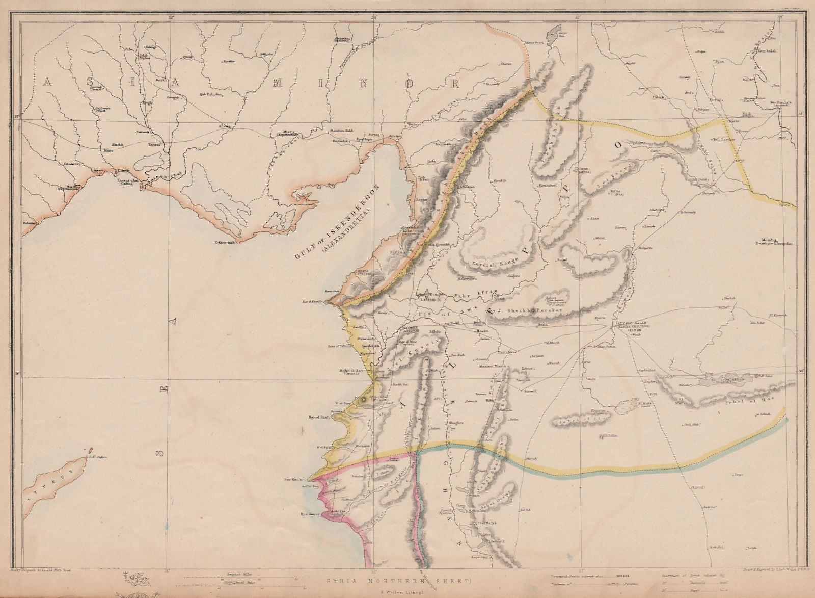 ALEPPO PROVINCE Syria Turkey Gulf of Iskenderun Antioch/Antakya.WELLER 1862 map
